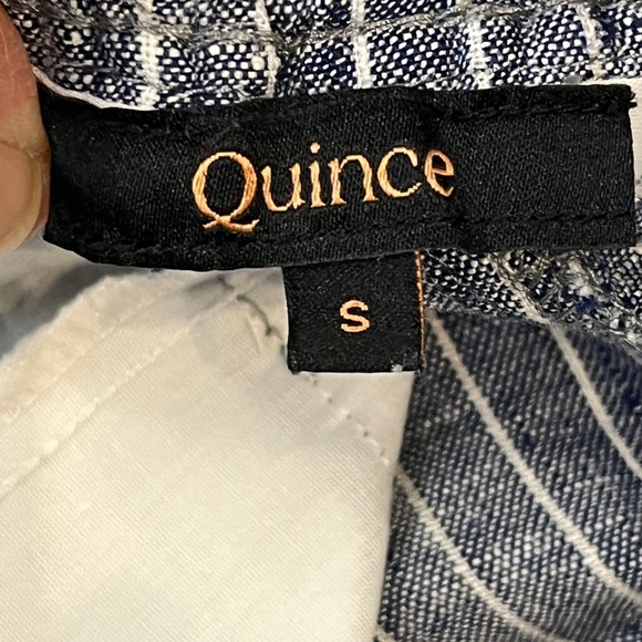 Quince European Linen Wide Leg Pull-On Pants Ankle Chambray Striped Sz S - Picture 11 of 11